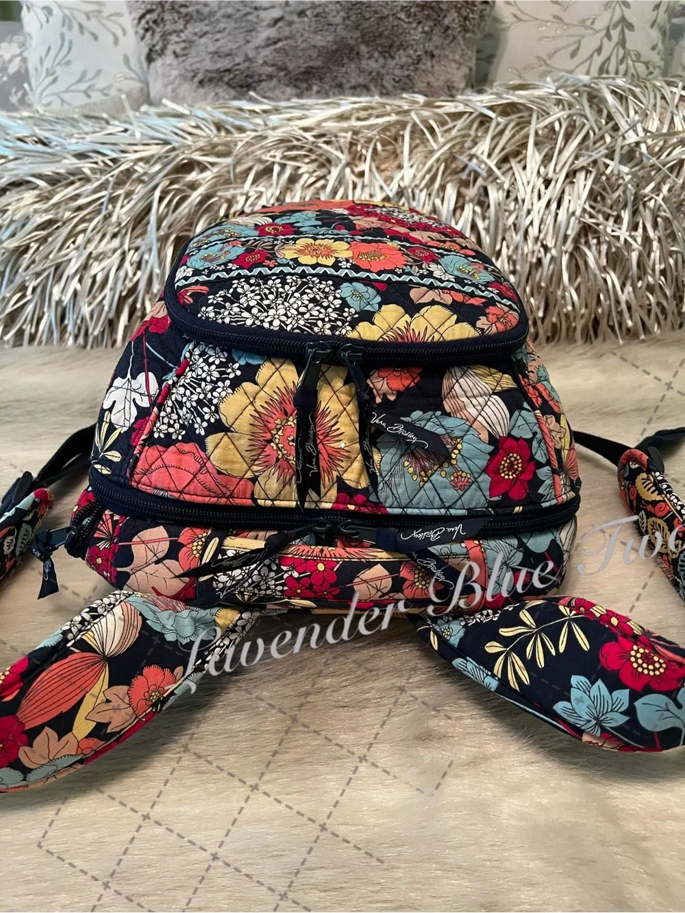 VERA BRADLEY Happy Snails 2011Large Laptop Backpack Floral Y2K Orange Yellowl